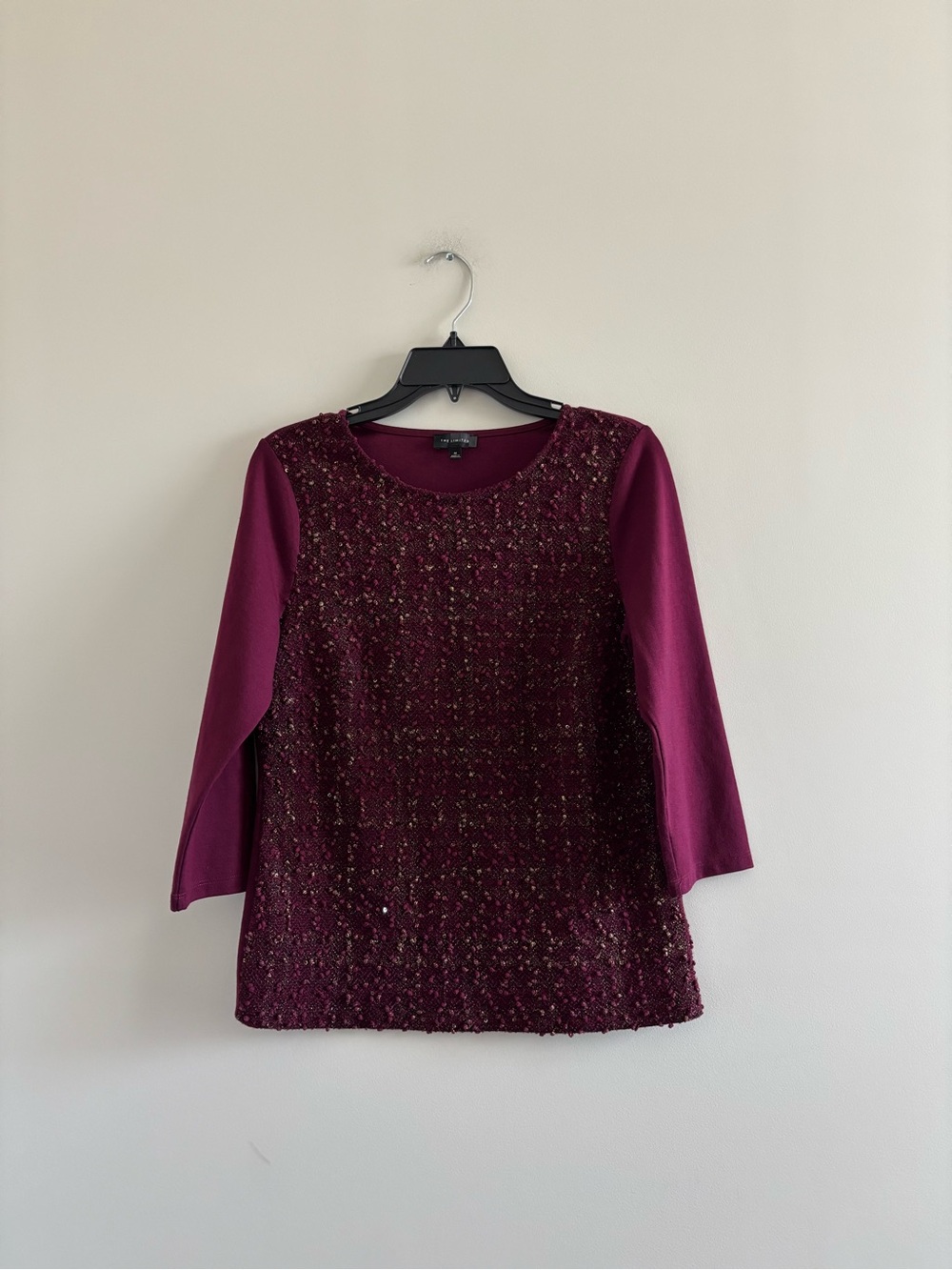 The Limited Top Burgundy Metallic Boucle Blouse Womens M Holiday Party Y2K